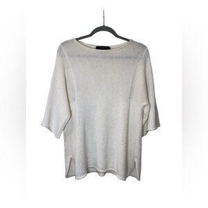St John scoop neck knit white sweater size L
